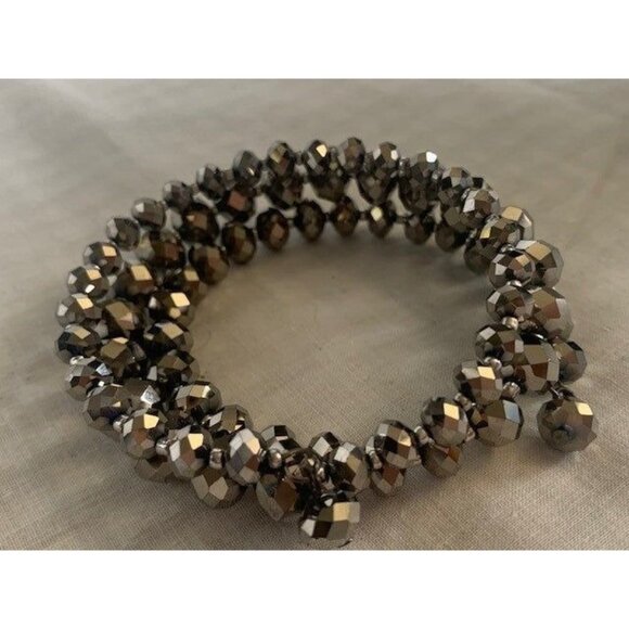 Faceted Metallic Beaded Stretch Bracelet Coil Wrap Style Elegant Jewelry for Wom - Picture 8 of 8